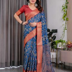 Royal Blue Woven Banarasi Style Saree