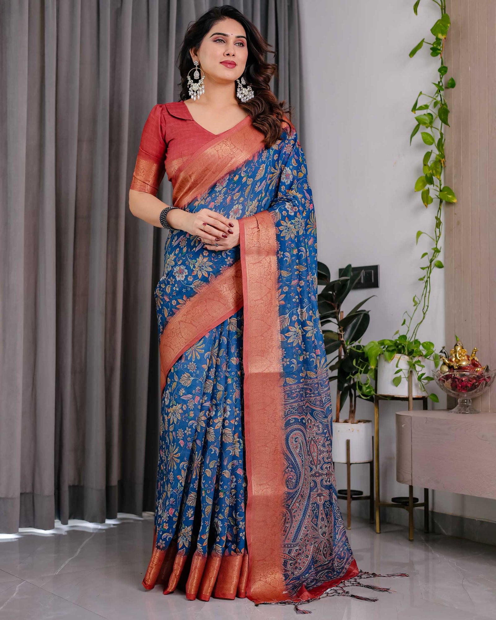 Royal Blue Woven Banarasi Style Saree