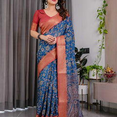 Royal Blue Woven Banarasi Style Saree
