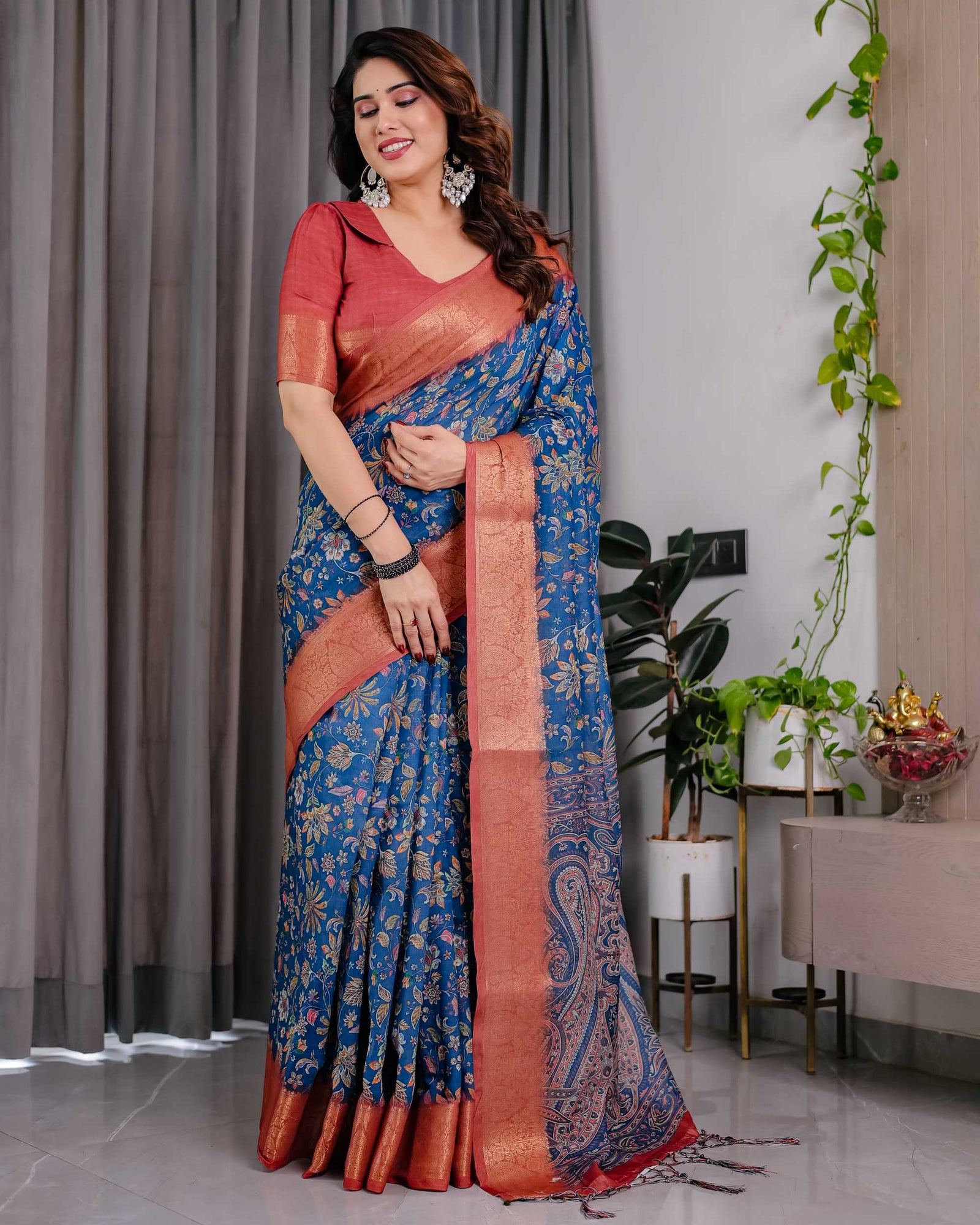 Royal Blue Woven Banarasi Style Saree