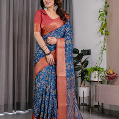 Royal Blue Woven Banarasi Style Saree