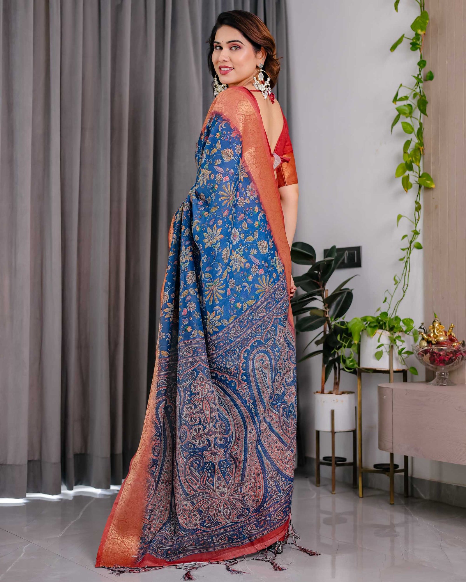 Royal Blue Woven Banarasi Style Saree
