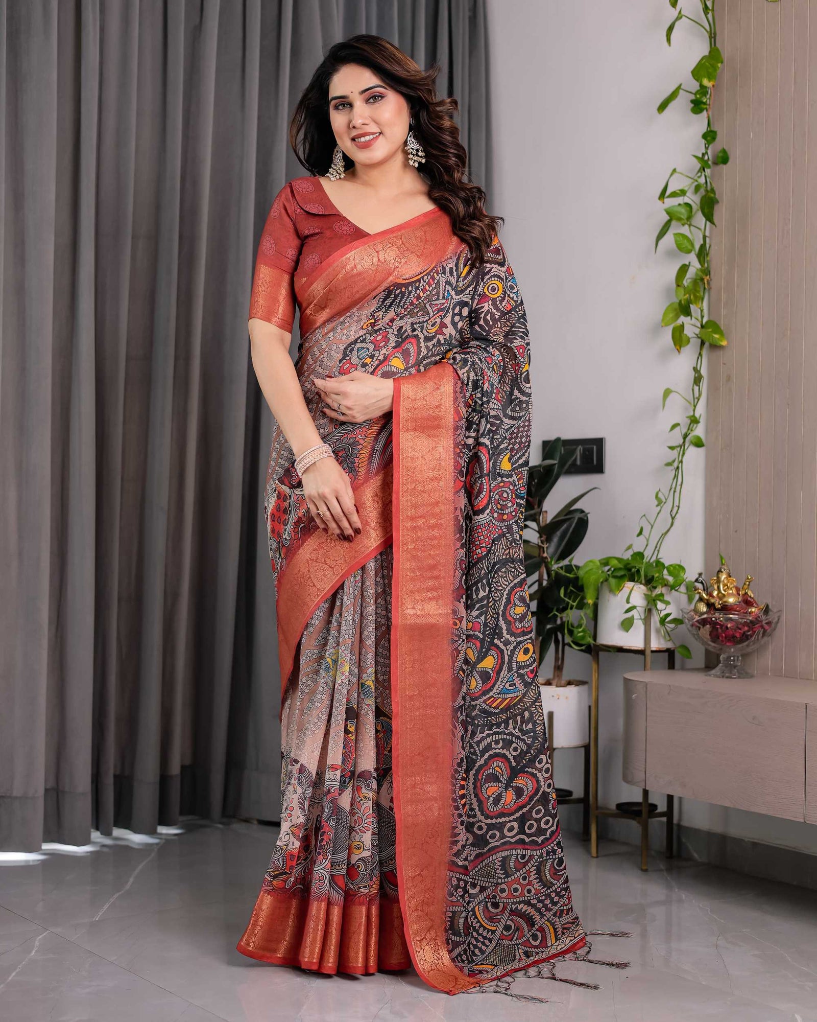 Premium Women's Printed Lilen Blend Saree