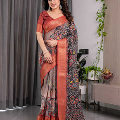 Premium Women's Printed Lilen Blend Saree