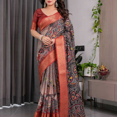 Premium Women's Printed Lilen Blend Saree