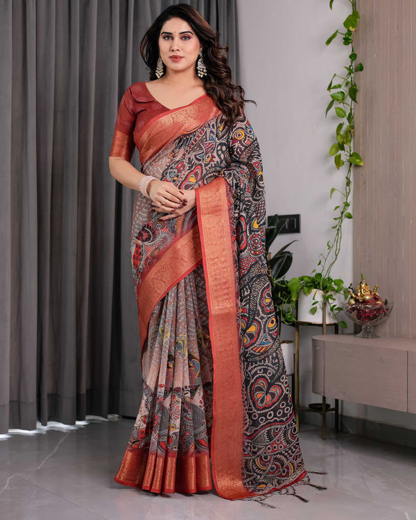Premium Women's Printed Lilen Blend Saree