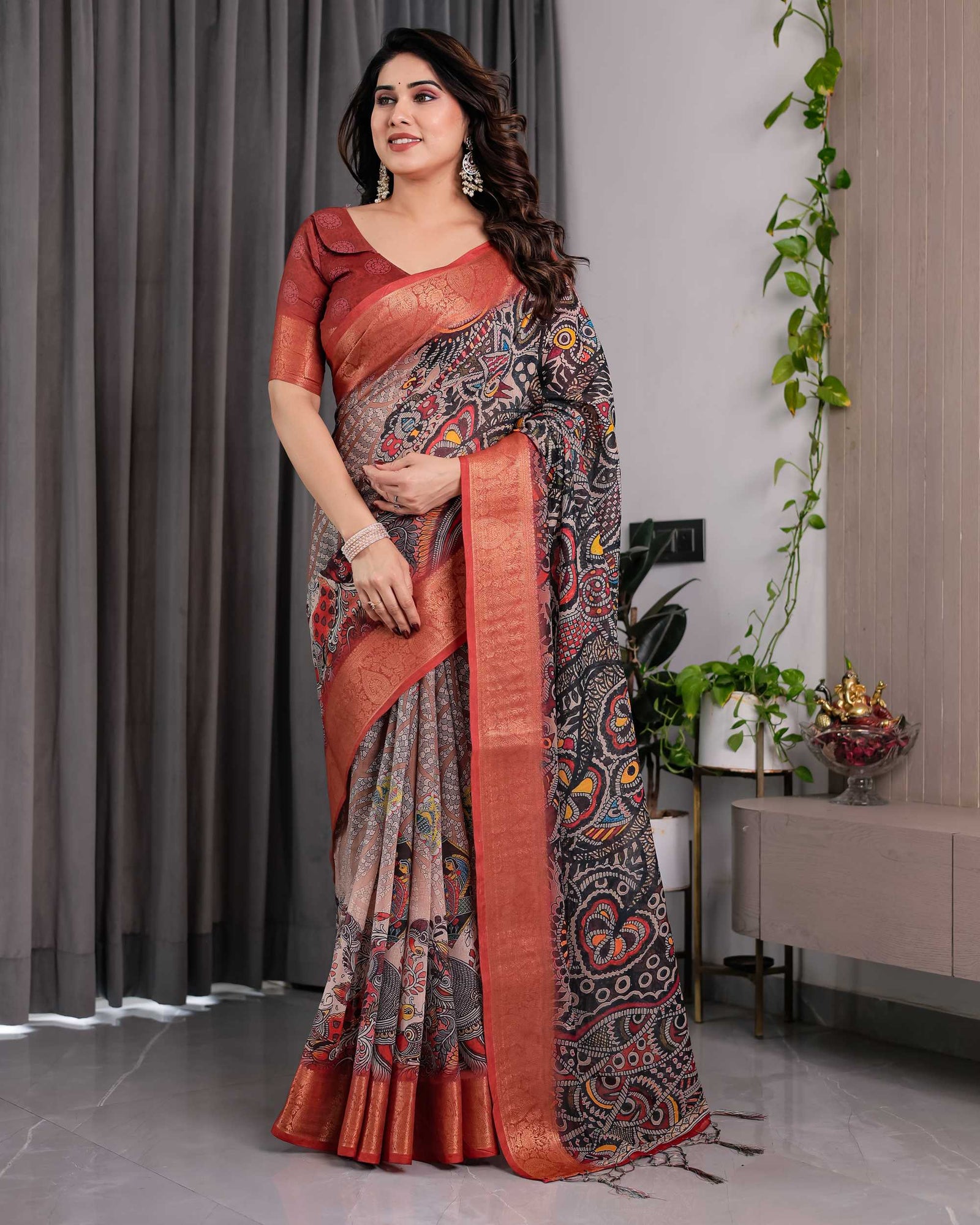 Premium Women's Printed Lilen Blend Saree