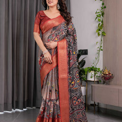 Premium Women's Printed Lilen Blend Saree
