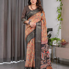 Floral Printed Saree with Rich Woven Border & Designer Pallu
