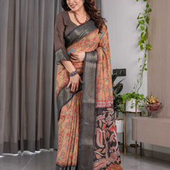 Floral Printed Saree with Rich Woven Border & Designer Pallu