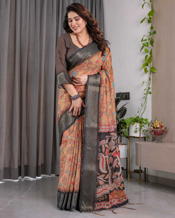 Floral Printed Saree with Rich Woven Border & Designer Pallu