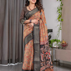 Floral Printed Saree with Rich Woven Border & Designer Pallu