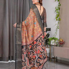 Floral Printed Saree with Rich Woven Border & Designer Pallu