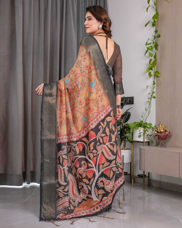 Floral Printed Saree with Rich Woven Border & Designer Pallu