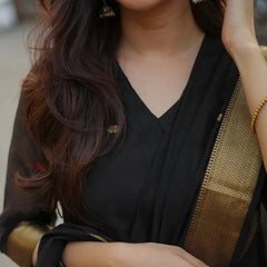 Black Kurta Set with Gold Border Dupatta