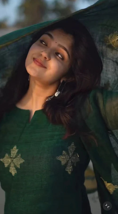Bottle Green Ethnic Kurta Pant Dupatta Set