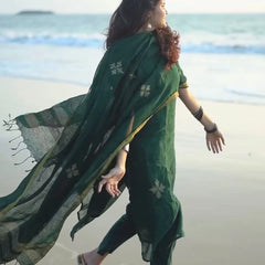 Bottle Green Ethnic Kurta Pant Dupatta Set