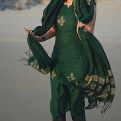 Bottle Green Ethnic Kurta Pant Dupatta Set