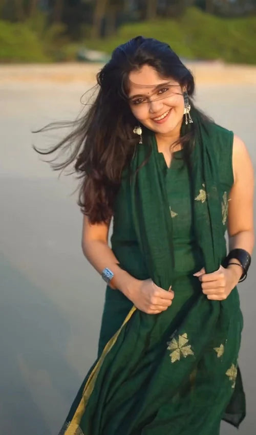 Bottle Green Ethnic Kurta Pant Dupatta Set