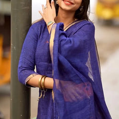 Blue Gold Designer jacquard Suit Set with Dupatta