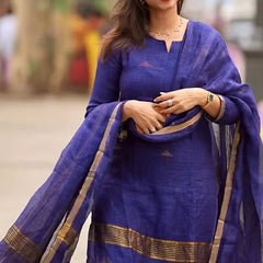 Blue Gold Designer jacquard Suit Set with Dupatta