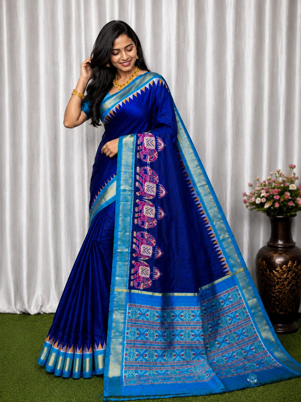 Royal Blue Silk Saree with Sky Blue Zari Border