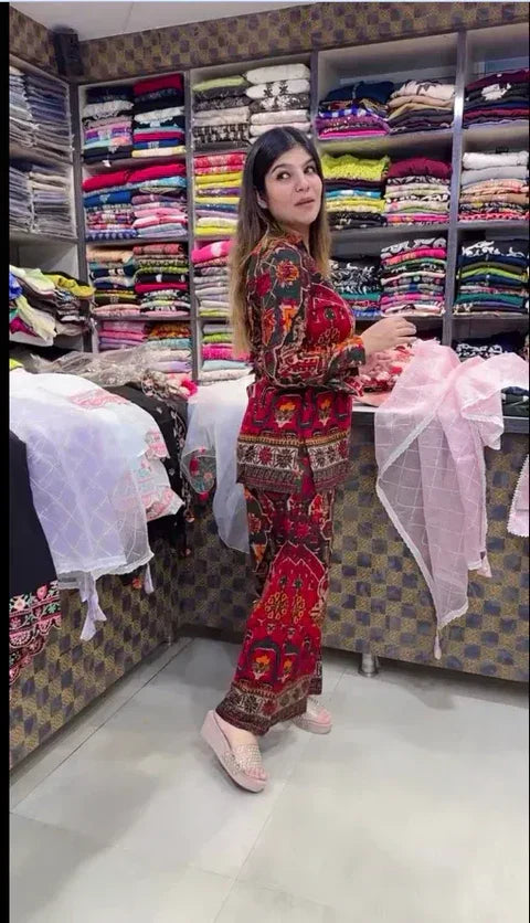 Printed Asymmetric Top With Palazzo Set