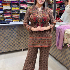 Brown Ethnic Printed Co-Ord Set