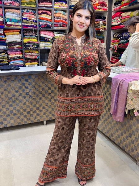 Brown Ethnic Printed Co-Ord Set