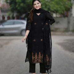 Black Ethnic Kurta Pant Dupatta Set