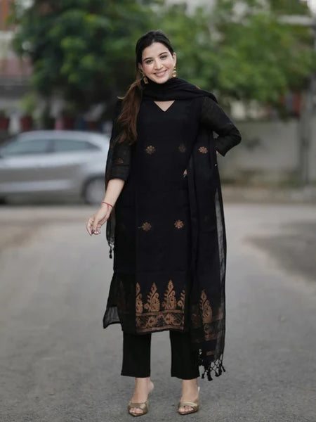 Black Ethnic Kurta Pant Dupatta Set