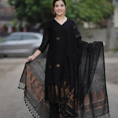 Black Ethnic Kurta Pant Dupatta Set