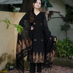 Black Ethnic Kurta Pant Dupatta Set