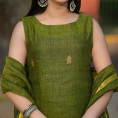 Olive Green Straight Kurta Set with Dupatta