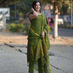 Olive Green Straight Kurta Set with Dupatta