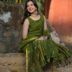 Olive Green Straight Kurta Set with Dupatta