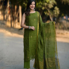 Olive Green Straight Kurta Set with Dupatta