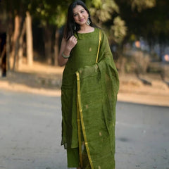 Olive Green Straight Kurta Set with Dupatta