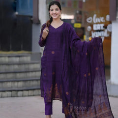 Purple Ethnic Kurta Pant Dupatta Set