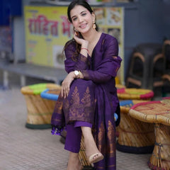 Purple Ethnic Kurta Pant Dupatta Set