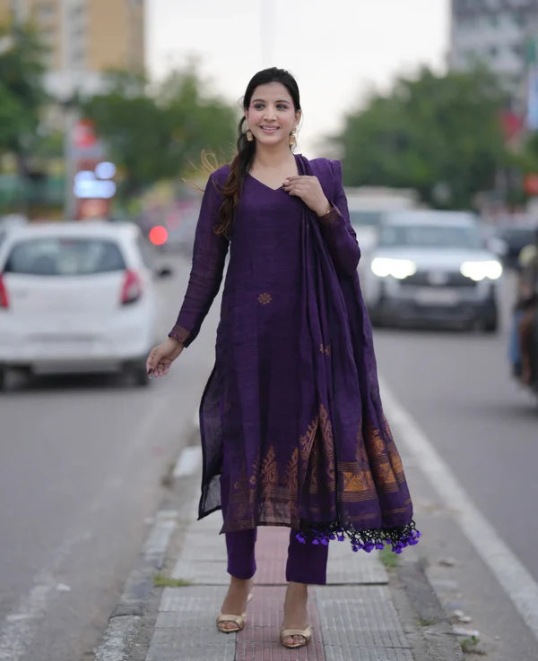 Purple Ethnic Kurta Pant Dupatta Set