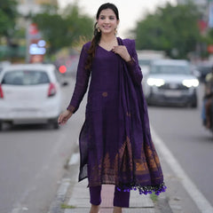 Purple Ethnic Kurta Pant Dupatta Set