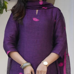Deep Purple Kurta Pant Set with Tassel Dupatta